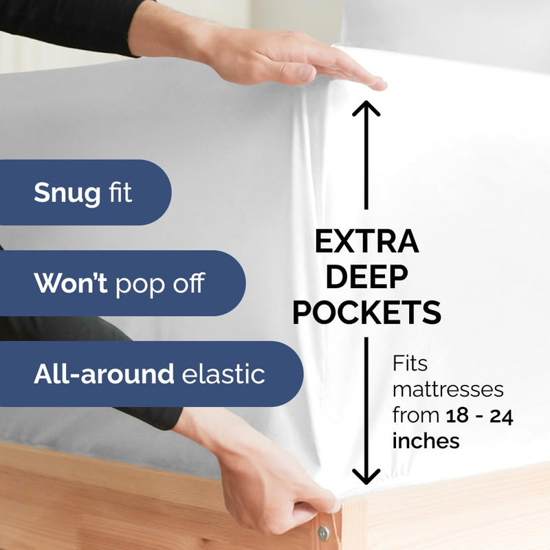 Extra Deep Pocket Sheets - 4 Piece Sheet Set - Deep Pocket Twin Sheets - Extra Deep Pocket Twin Sheets - Deep Fitted Sheet Set - Extra Deep Pocket Twin Size Sheets - Easily Fits Extra Deep Mattresses