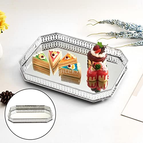 CALANDIS® Retro Mirrored Vanity Tray Jewelry Perfume Earring Tray Decor Storage Silver