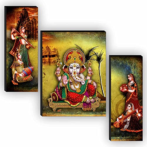 SAF Religious Radhe Krishna UV Textured Painting Set of 3 (18 Inch X 12 Inch, Multicolour, SANFJM31085) Synthetic Figures;Religion;Flowers Painting, Print, 12 Inch X 18 Inch