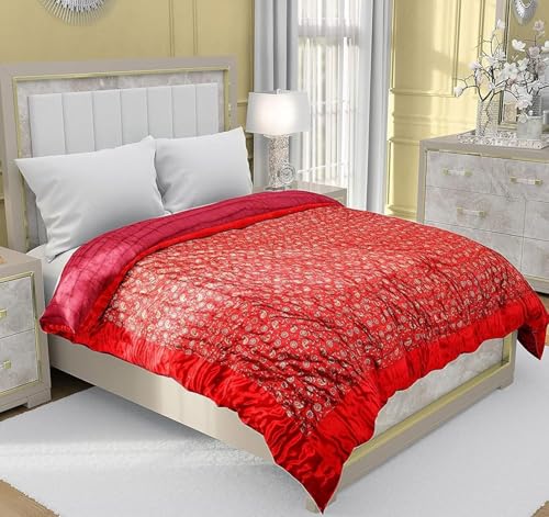 fashhub Silk Double Bed Jaipuri Razai Quilt Light Weight - Abstract, Maroon- All Seasons Comfort Quilt