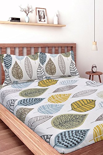 HUESLAND by Ahmedabad Cotton 144 TC Cotton King Size Bedsheet with 2 Pillow Covers - Beige, Green, Blue(9ft x 9ft)