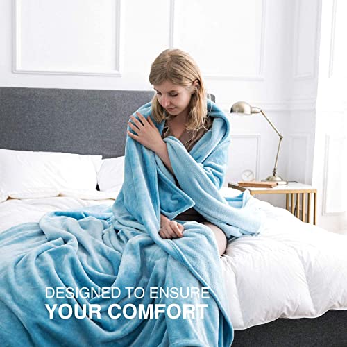 BSB HOME Micromink All Season Solid/Plain 250 Gsm Single Blanket/Comforter/Dohar/Throw - Ultra Soft Cozy Blanket with pompom Fringe (Sky Blue, 220X115 Cm) (5X7 feet)