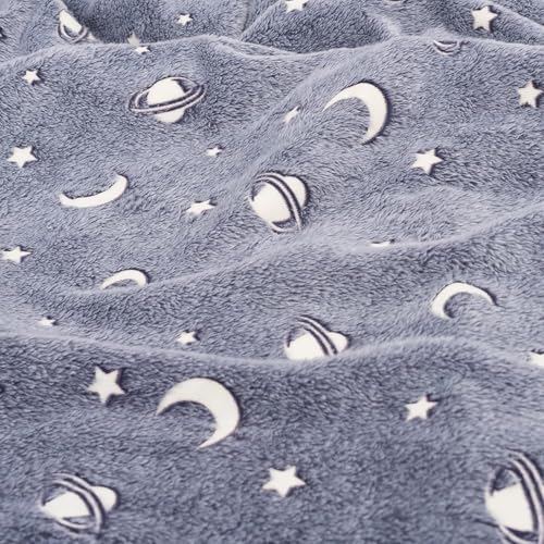 Prostuff.in® Super Soft Fuzzy Fluffy Plush Furry Fleece Glow in The Dark Throw Glowing Blanket with Galaxy Moon Star Pattern All Seasons Blanket for Kids Multicolour 1 Pcs (Size- 50x 60inch)