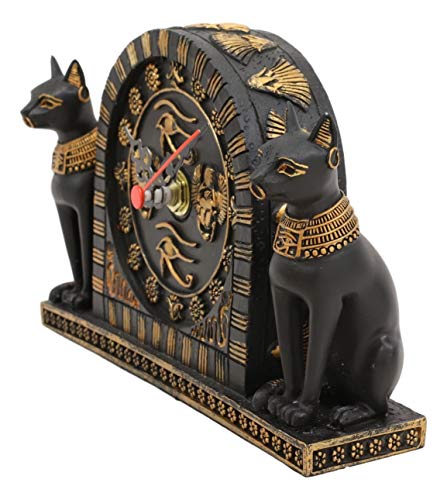 Ebros Ancient Egyptian Twin Goddess Bastet Cat Table Clock Statue 6.75" Long Gods of Egypt Collectible Decorative Clock with Roman Numerals and Eye of Horus Emblem