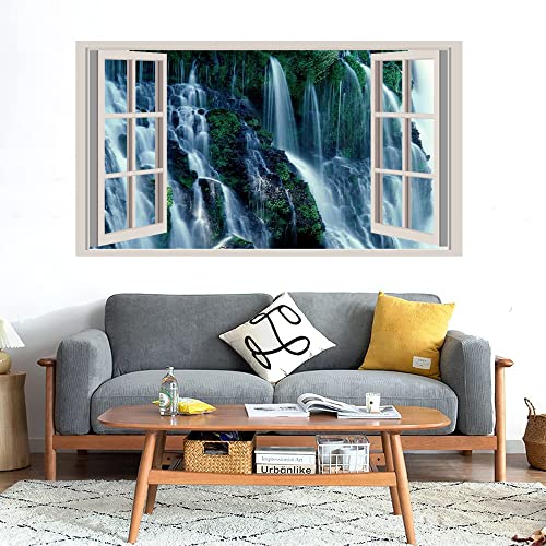 GADGETS WRAP Printed Wall Decal Sticker Fake Window Style Decal (90cm x 50cm) - Waterfall Hill