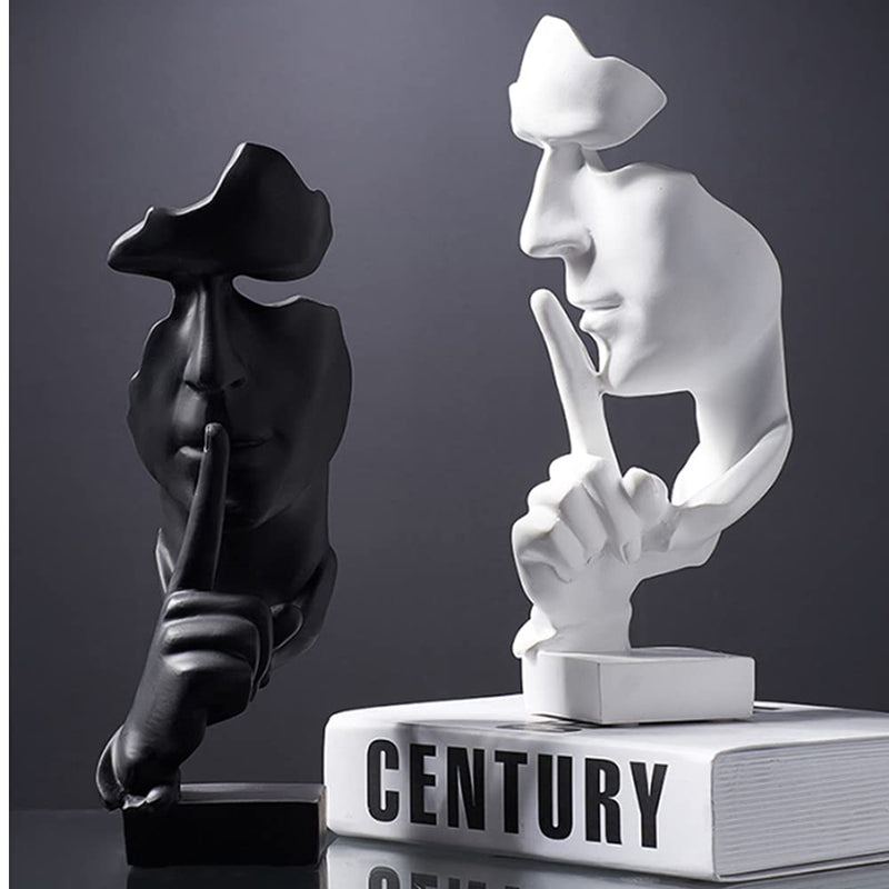 Asng Creative Abstract Men Figurine Sculptures, Keep Silence Statue, Thinker Statue, Office Home Decor (Black)