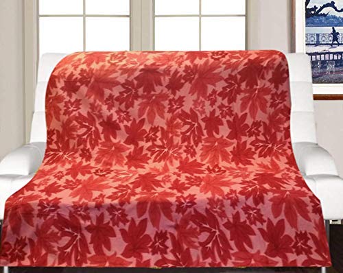 Visnik Leaf Print Woollen Quilt(Razai)/Blanket Cover( Double Bed) Red