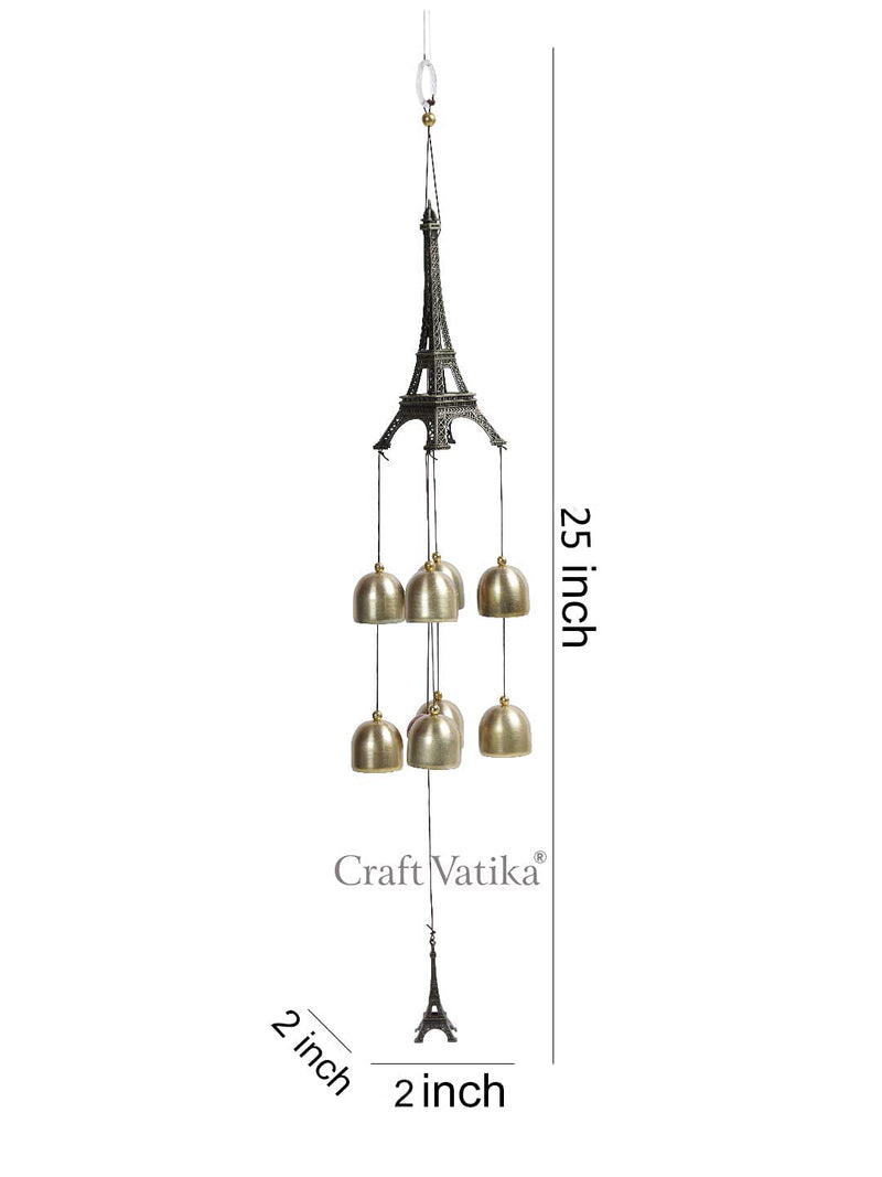 CraftVatika Metal Eiffel Tower Wind Chime Chimes Hanging for Balcony Garden Positive Energy Decoration - Home Decor Items, 25 Inch (Eiffel)