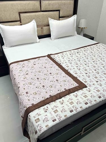 Pure Decor Silken Collection 100% Pure Cotton Double Bed King Size Dohar (87"X95") PD 3970 - Geometric, Brown