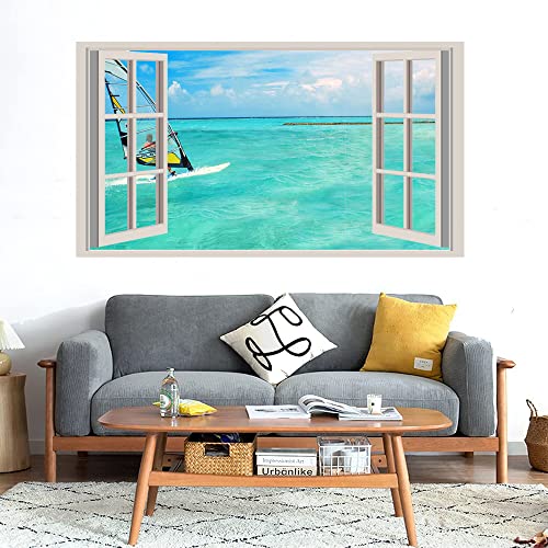 GADGETS WRAP Printed Wall Decal Sticker Fake Window Style Decal (90cm x 50cm) - Windsurfing 2