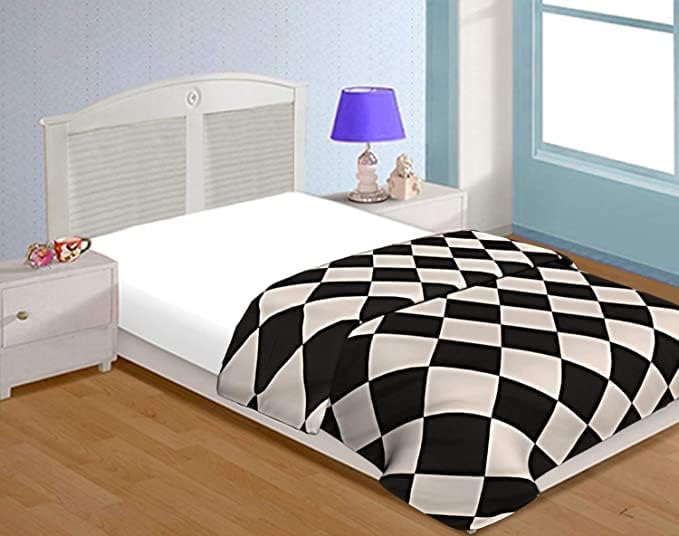 Om Enterprises Ultra-Soft Microfiber Reversible 120 GSM Abstract Single AC Blanket Quilt Dohar (MD_Black White, Single)