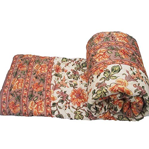 Slickcomfort Rajasthani Traditional Light Weight Pure Cotton Double Bed Soft Jaipuri Floral Print AC Quilt/Razai (Mugal)