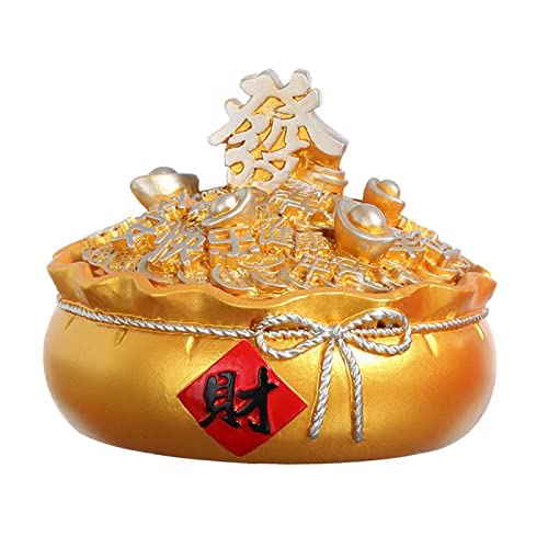 MYADDICTION Chinese Ashtray with Lid Resin Crafts Sculpture for Home Decoration Men Gift Gold C