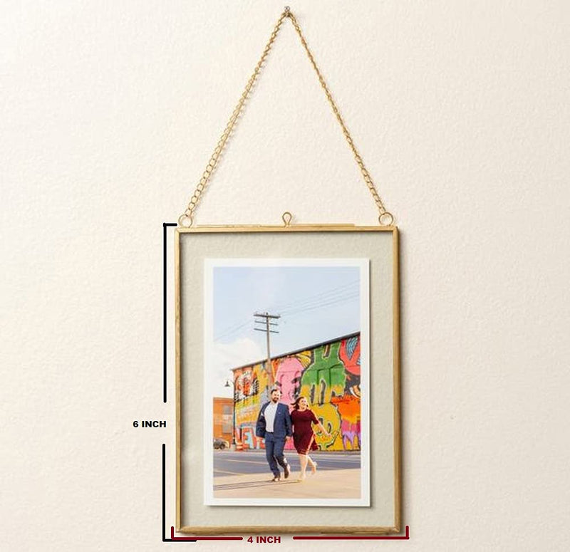 ANBW Handicraft Steel & Glass Hanging Photo Frame Wall Mounted Photo Frame Flower Frame for Wall with 2 Sides Glass Set/3 Pcs