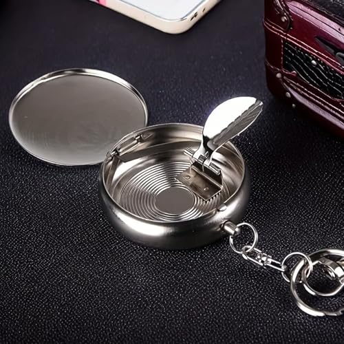 Dotpicks Mini Pocket Stainless Steel Ashtray with Keyring - Portable,Sleek, Compact & Stylish Accessory for Effortless Convenience (1pc)