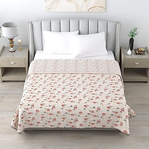 SoftTouchy 100% Cotton Reversible Floral Ac Dohar Double Bed Size| AC Blanket |Dohar|Ac Quilt | Soft Light-Weight | Summer Special Dohar (Beige, Double - 84x88 Inch)