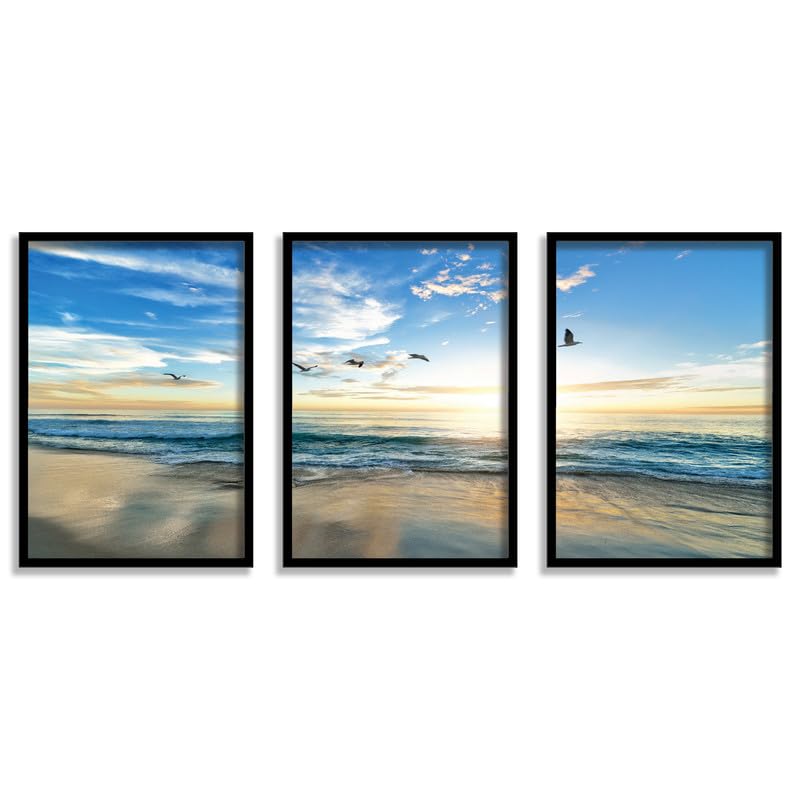 SAF paintings Set of 3 Sea and waves Wall Painting for Home Decoration SA-BLACKCF33602