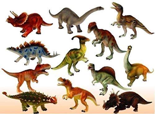 OANGO Pack of 18 Small Medium Large Sized Wild Animal Dinosaur Rubber Play Toy for Kids Baby 2 3 4 5 Year Old, Non-Toxic (Dinosaur Toy)