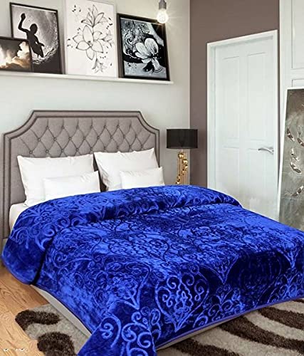 Bezzilish Home Self Design Double Woolen Blanket (Woolen Blend,Blue)