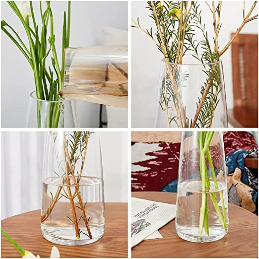 BELLU clear Glass vase for Decor Home Handmade Modern Large Flower vases for Centerpieces Living Room Kitchen Office Wedding 8.7 Inch