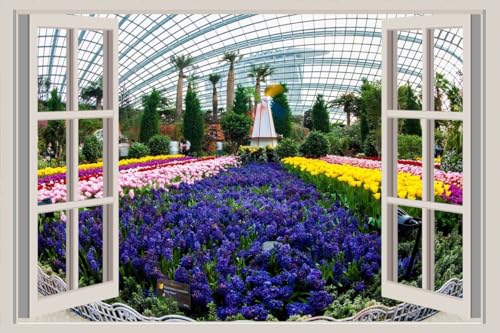 JVERF - JZZA28111 Singapore Gardens Hyacinths Tulips Gardens by The| Self-Adhesive Open Window Wall Sticker