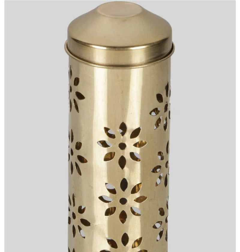 Antique Collection Floral Brass Agarbatti Stand with Ash Catcher,Set of 1 (8 L* 8 B* 26.5H cm)(Cylindrical)