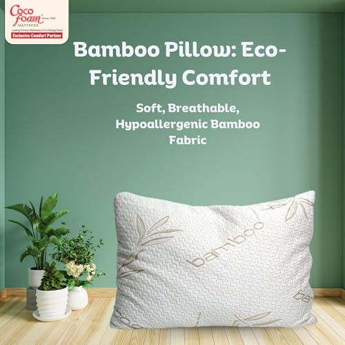 COCOFOAM Memory Foam Bamboo Pillow – Infused with Cool Gel for Breathable Comfort, Washable Cover, Easy to Handle, and Perfect Head & Neck Support for a Restful Night's Sleep.