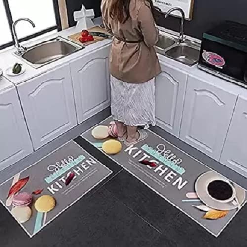 HomeCloud Velvet Kitchen Anti-Slip, Soft Washable Printed Designer Floor Mat (6 mm Thick, 41 x 122 cm 41 x 61 cm, Grey Cake)