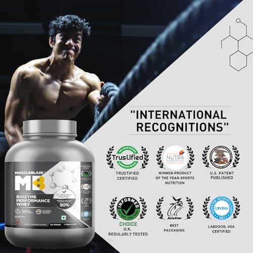 MuscleBlaze Biozyme Performance Whey Protein | Clinically Tested 50% Higher Protein Absorption | Informed Choice UK, Labdoor USA Certified & US Patent Filed EAF® (Triple Chocolate, 1.75 kg / 3.85 lb)