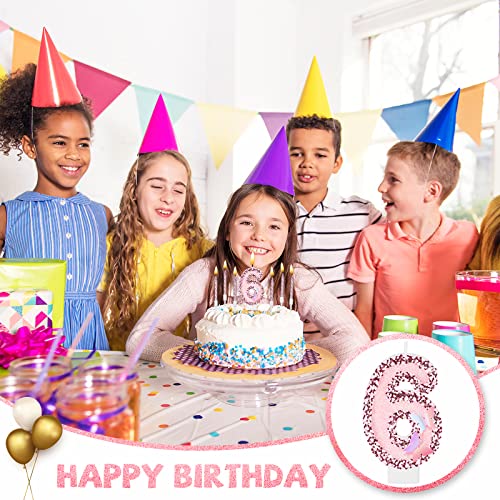 2.75" Large Pink Glitter 6th Year Happy Birthday Candles Girls Number Candles for Birthday Cakes Sequin Numeral Princess Candles Number Birthday Cake Topper with 10 Long Thin Cupcake Candle for Party