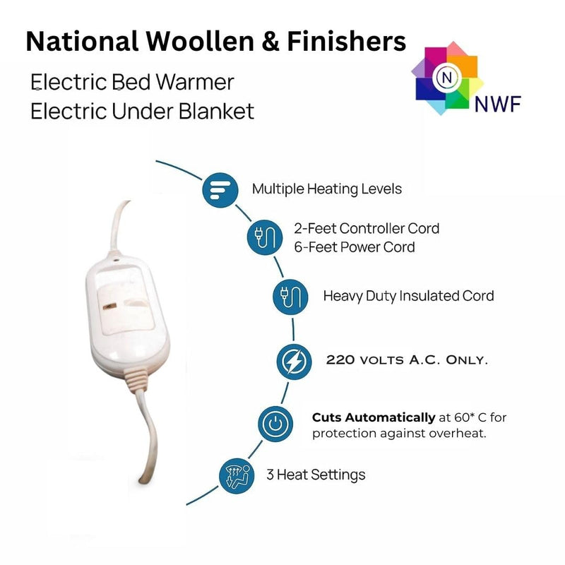 NWF Bed Warm Electric Blanket Shockproof, Single Bed - 30x60 Inches,75x150 cm, Multicolor & Multi Desgin.Top and Bottom of Woollen Fabric.