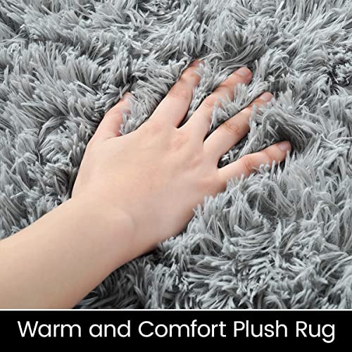 Deoxys Super Soft Modern Shag Area Rugs Fluffy Living Room Carpet Comfy Bedroom Home Decorate Floor Kids Playing Mat 50 * 80 CM-Grey