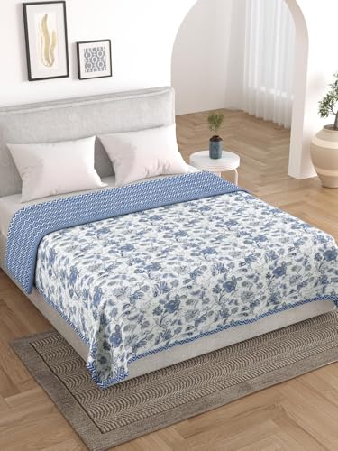 Salona Bichona Floral Cotton Blue Flannel Double Dohar