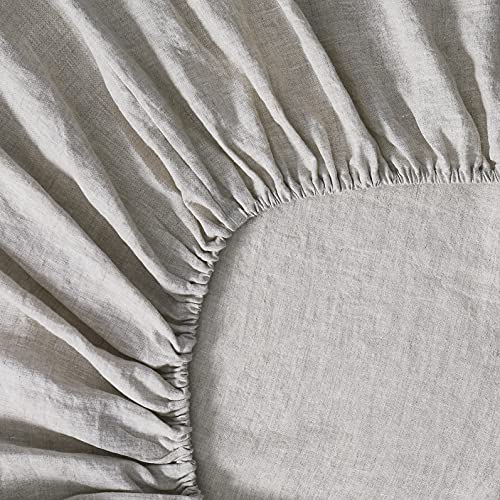 Berklan Linen Fitted Sheet Linen Bedding 100% French Linen with 16 Inch Deep Pocket Fully-Elasticized Ultra Breathable (Natural Linen, Full)