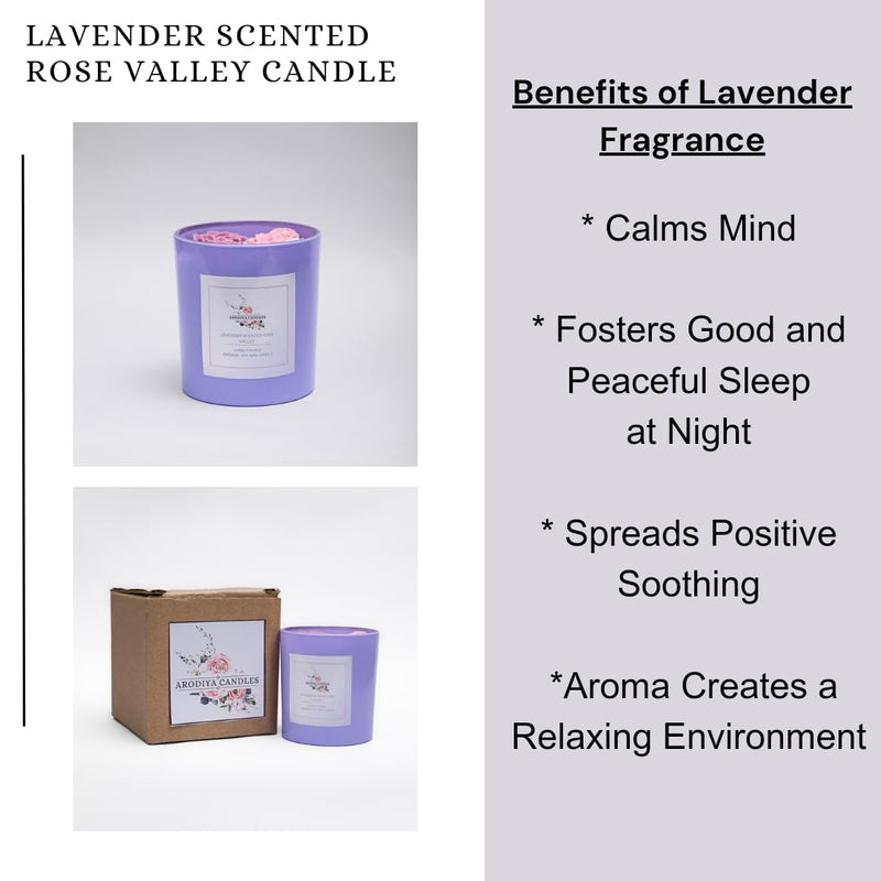 Arodiya Candles Lavender Scented Rose Valley Soy Wax Scented Candle for Women Men Wedding Birthday Christmas Gift Decorative Candle Aromatheraphy Candles Burn Upto 22 Hours (200 Gm)