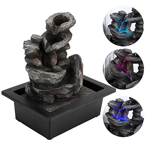 Tabletop Fountain, Led Desktop Fountain, Unique Shape Quiet Submersible Pump for Living Room Study Office Home Office Tea Room(Model: 1937)