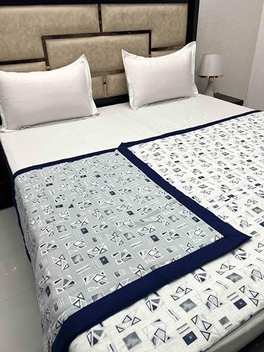 Pure Decor Silken Collection 100% Pure Cotton Double Bed King Size Dohar (87"X95") PD 3957 - Geometric, Blue