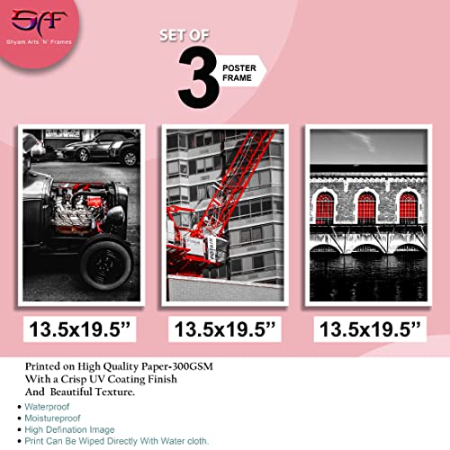 SAF paintings Set of 3 Red Crane Modern Art Premium White Frame Painting For Wall Decoration, Bedroom, Paintings For living Room31.5 inch x 13.5 inch,WHITEMX33592