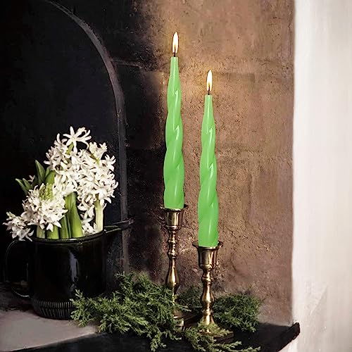 Christmas Taper Candlesticks Green Candles Spiral - 4 PCS Unscented Taper Candlesticks 7.5 inch Dinner Candle for Home Decor, Relaxation & All Occasions