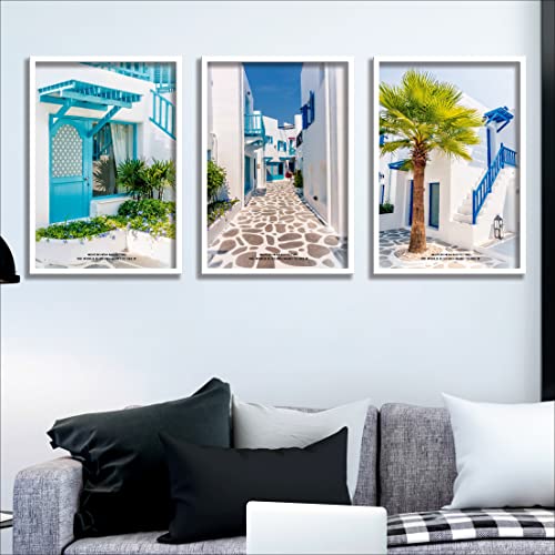 SAF paintings Set of 3 Buildings Modern Art Premium White Frame Painting For Wall Decoration, Bedroom, Paintings For living Room 31.5 inch x 13.5 inch,WHITEMX33591