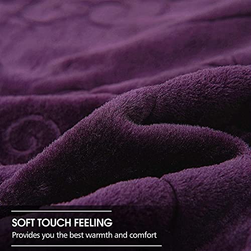 ABM UNLIMITED Ultra Soft Velvet Embossed Warm Korean Mink Blanket for Winter (Purple, Double Bed)