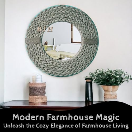 Big international handicraft Hand oprated Wall Mounted Rope Mirror, Home Decor Living RoomBathroom (Antique, 18"×18" inch (Round) (Round, 15"×15" inch)