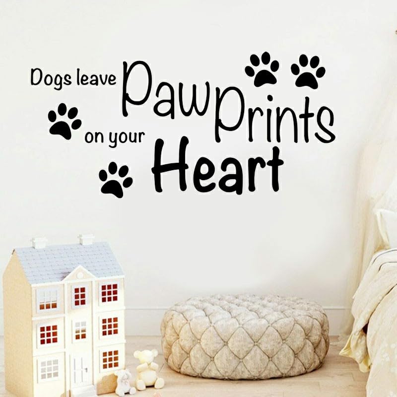 GADGETS WRAP Vinyl Dog Leave Paw Prints on You Heart Quotes Wall Sticker Vinyl Interior Decor Black