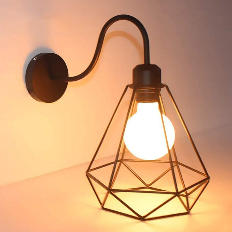 VRCT Vintage Wall Lamp Industrial Black Diamond Metal Cage Retro Living Room Wall Ceiling Lamp