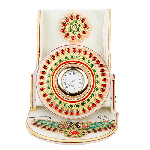 Kundan Meenakari Marble Mobile Stand with Clock 112