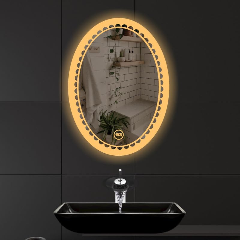 Spark Glass Ovel LED Sensor Mirror. (LedColour: White, Warm White, & Mix Light) - (Size:18x24 Inch)