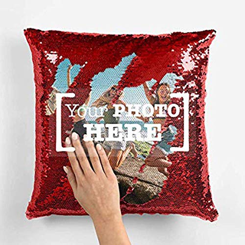 CUDDLY PRINT Cuddlyprint Personalized/Personalise Photo Magical/Magic/Red Magic Photo Cushion/Pillow |Gifting Cushions For All Occasions| With 1 Photo Size (12X12 Inches)(Red, Polyester)