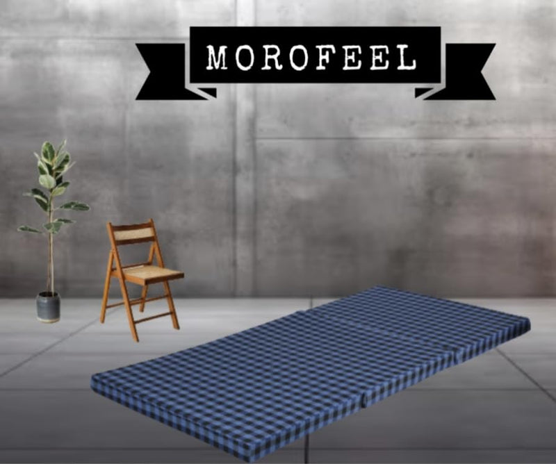 MOROFEEL 2 Inch UHD Foam Three Fold Single Bed Reversible Mattress Blue & Black (72 x 35 x 2) || Foldable Lightweight Gadda for Travel Picnic