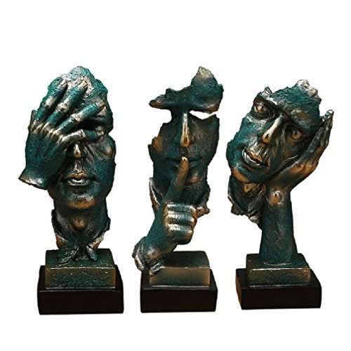 Creative Abstract The Thinker Statue, Hand & Face Statues and Sculptures for Home & Office Desk Decor 12" inches Hight Green (No Hear)