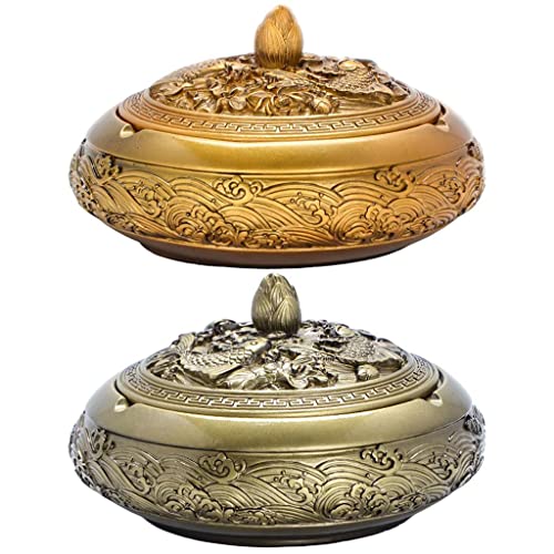 SECRET DESIRE™ Decorative Ash Tray with Lid Cigarette Holder Indoor&Outdoor Crafts Tabletop Gold